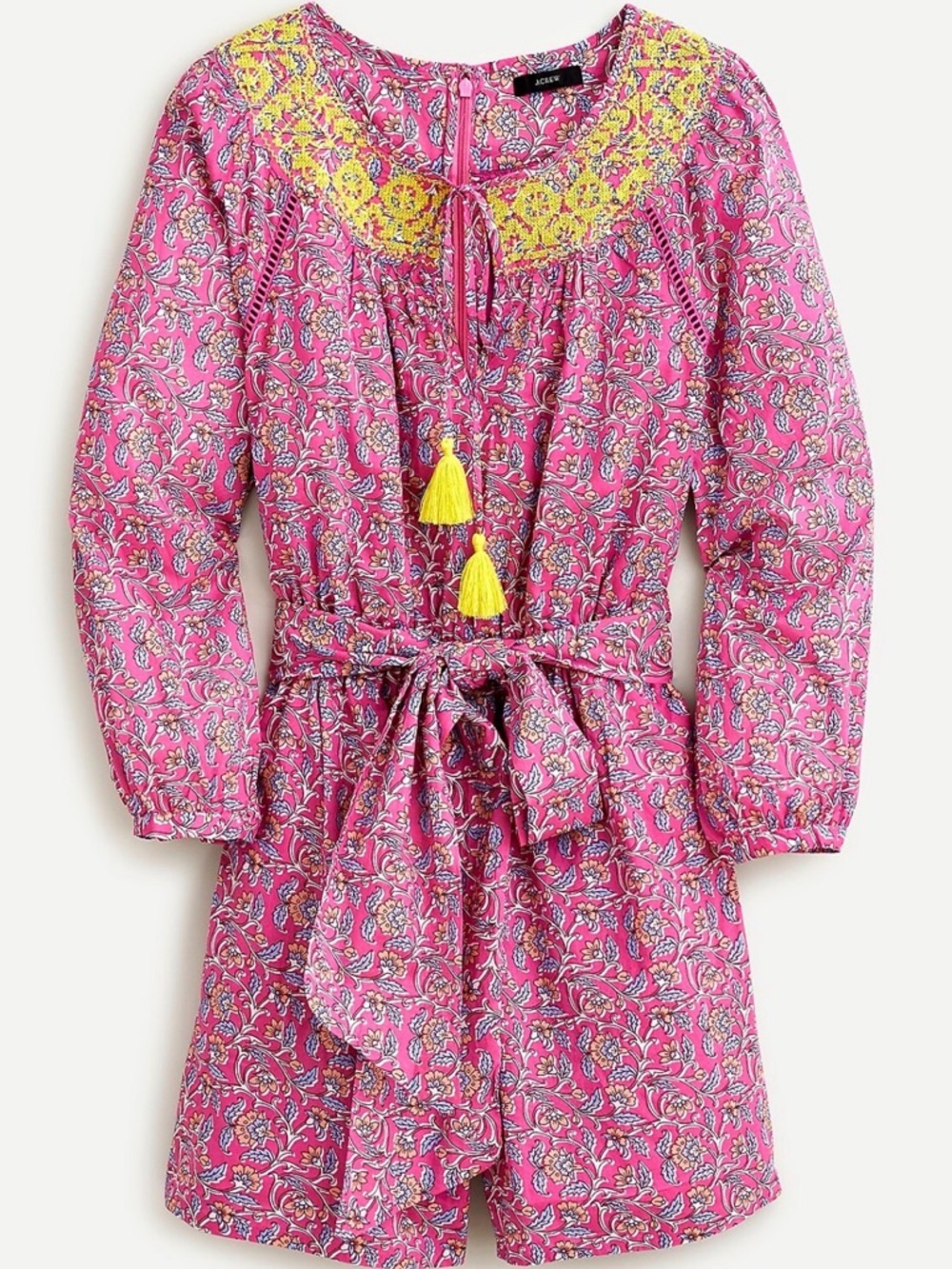 J. Crew Embroidered Romper in Pink Vines Block Print Size 10